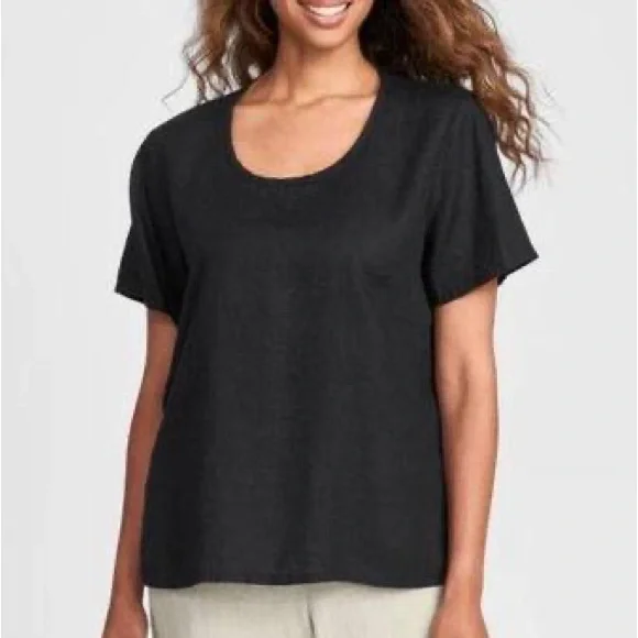 Flax Charcoal Gray Linen Too Hi-Li Hem Size Medium EUC - Picture 2 of 7